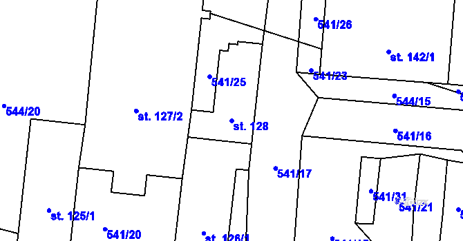 Parcela st. 128 v KÚ Bučina, Katastrální mapa