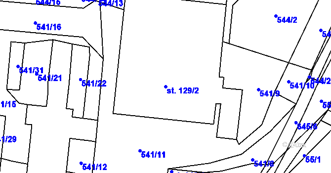 Parcela st. 129/2 v KÚ Bučina, Katastrální mapa