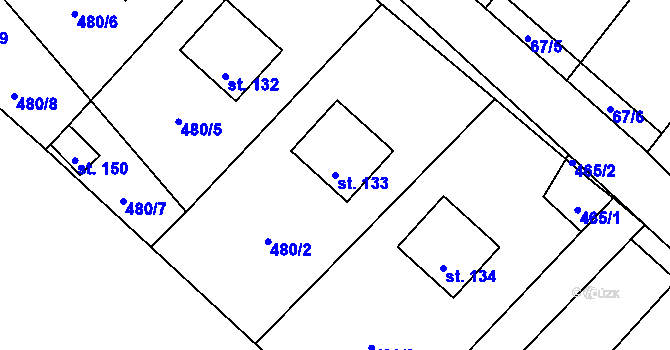 Parcela st. 133 v KÚ Bučina, Katastrální mapa