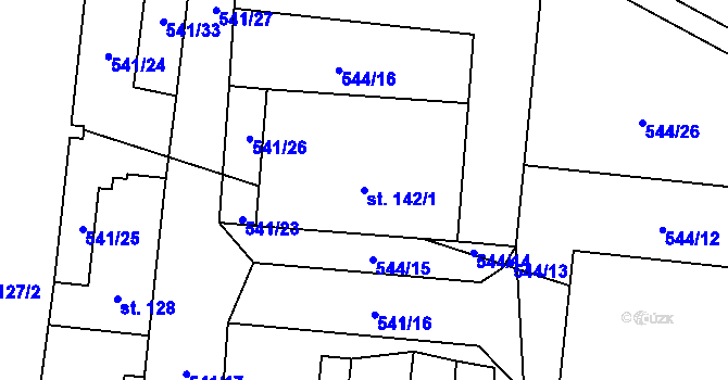 Parcela st. 142/1 v KÚ Bučina, Katastrální mapa