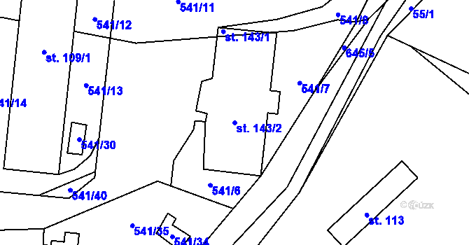Parcela st. 143/2 v KÚ Bučina, Katastrální mapa
