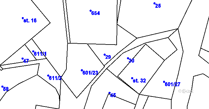 Parcela st. 29 v KÚ Bučina, Katastrální mapa