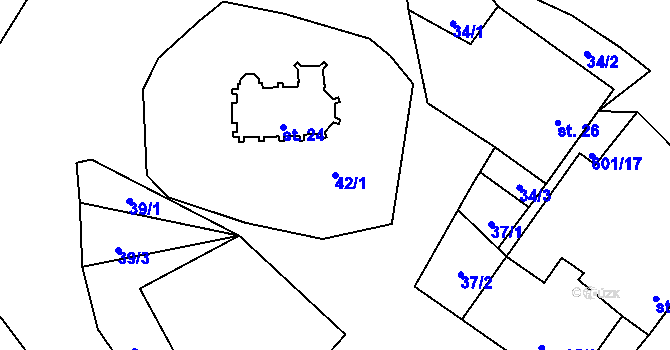 Parcela st. 42/1 v KÚ Bučina, Katastrální mapa