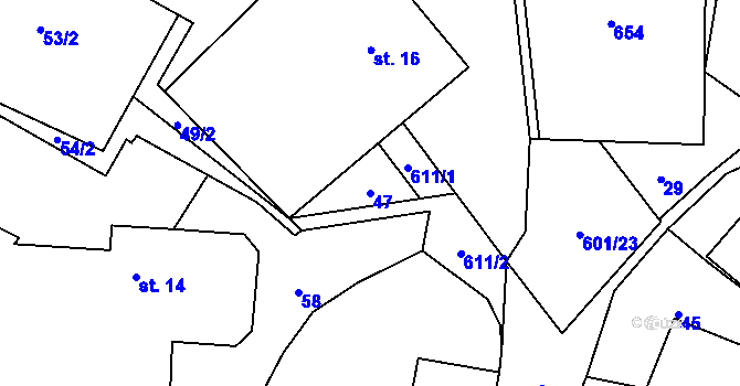 Parcela st. 47 v KÚ Bučina, Katastrální mapa