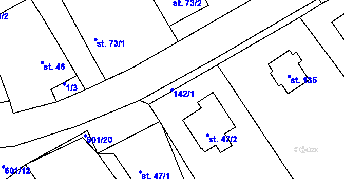 Parcela st. 142/1 v KÚ Bučina, Katastrální mapa
