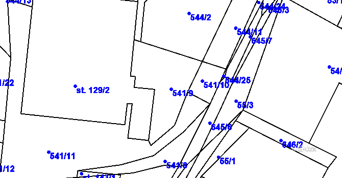 Parcela st. 541/9 v KÚ Bučina, Katastrální mapa