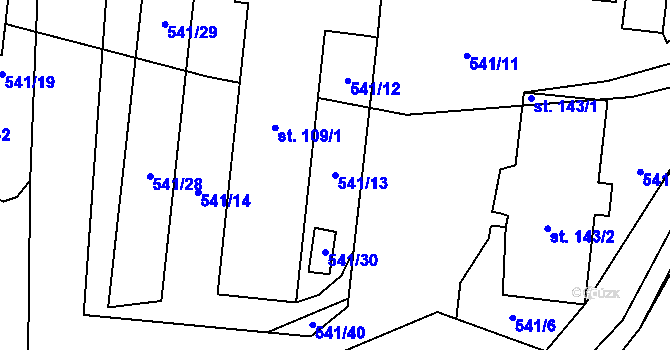 Parcela st. 541/13 v KÚ Bučina, Katastrální mapa