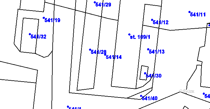 Parcela st. 541/14 v KÚ Bučina, Katastrální mapa