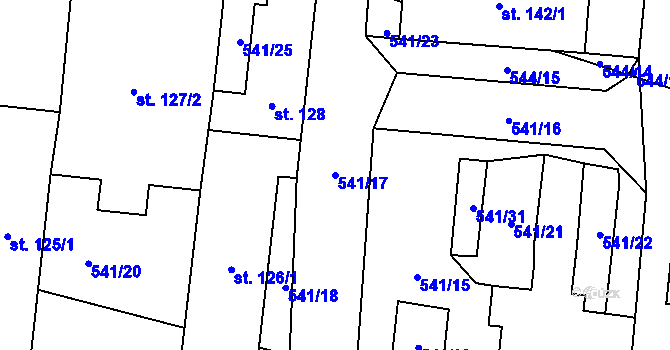 Parcela st. 541/17 v KÚ Bučina, Katastrální mapa