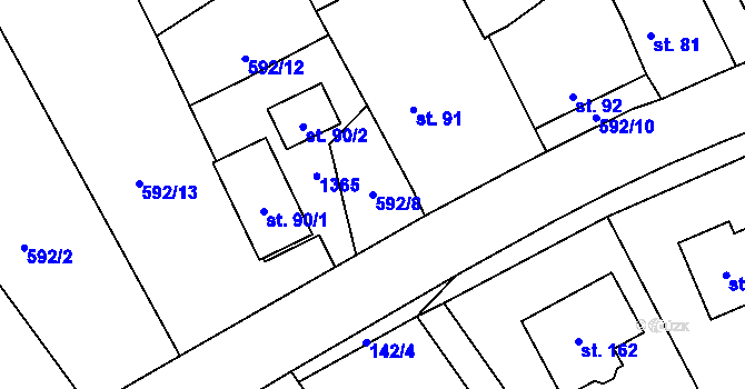 Parcela st. 592/8 v KÚ Bučina, Katastrální mapa