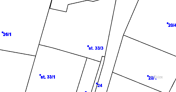 Parcela st. 33/3 v KÚ Bučina, Katastrální mapa