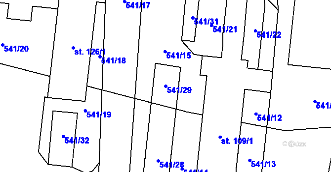 Parcela st. 541/29 v KÚ Bučina, Katastrální mapa