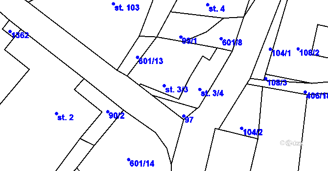 Parcela st. 3/3 v KÚ Bučina, Katastrální mapa