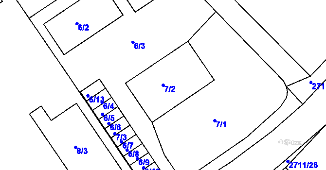 Parcela st. 7/2 v KÚ Bučovice, Katastrální mapa