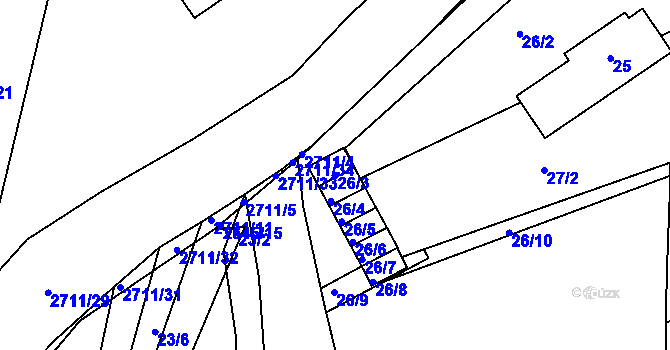 Parcela st. 26/3 v KÚ Bučovice, Katastrální mapa