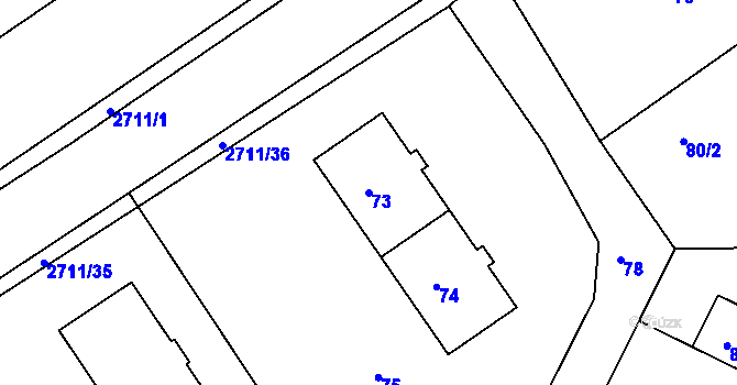 Parcela st. 73 v KÚ Bučovice, Katastrální mapa
