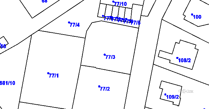 Parcela st. 77/3 v KÚ Bučovice, Katastrální mapa