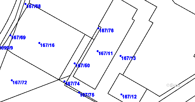 Parcela st. 167/11 v KÚ Bučovice, Katastrální mapa