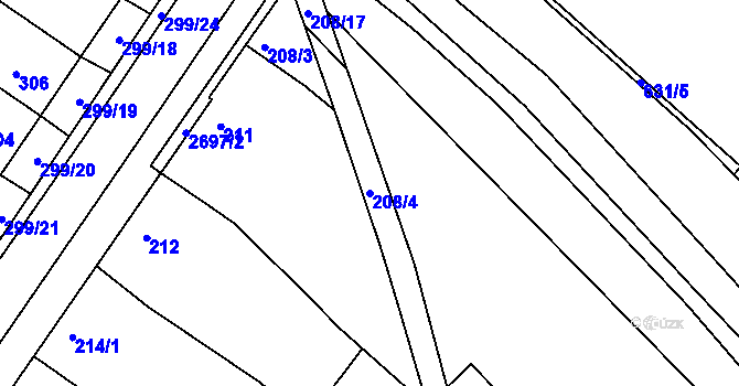 Parcela st. 208/4 v KÚ Bučovice, Katastrální mapa