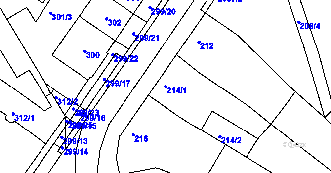 Parcela st. 214/1 v KÚ Bučovice, Katastrální mapa