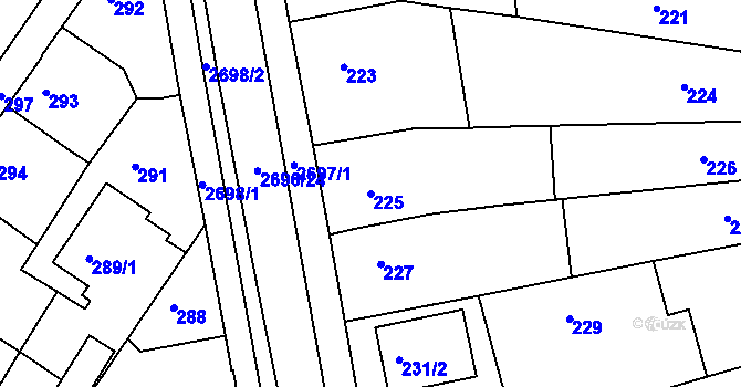 Parcela st. 225 v KÚ Bučovice, Katastrální mapa