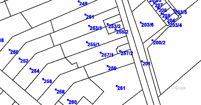 Parcela st. 257/1 v KÚ Bučovice, Katastrální mapa