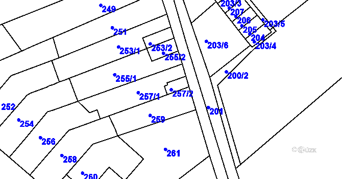 Parcela st. 257/2 v KÚ Bučovice, Katastrální mapa