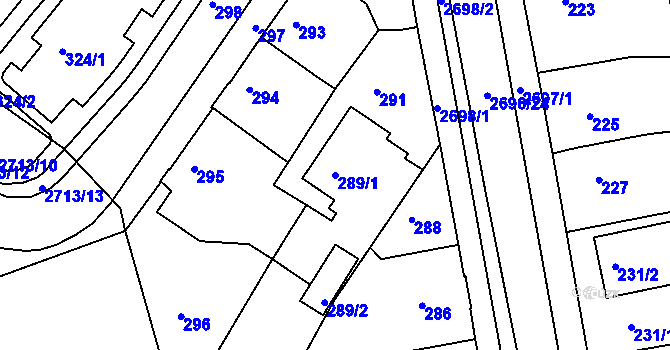 Parcela st. 289/1 v KÚ Bučovice, Katastrální mapa