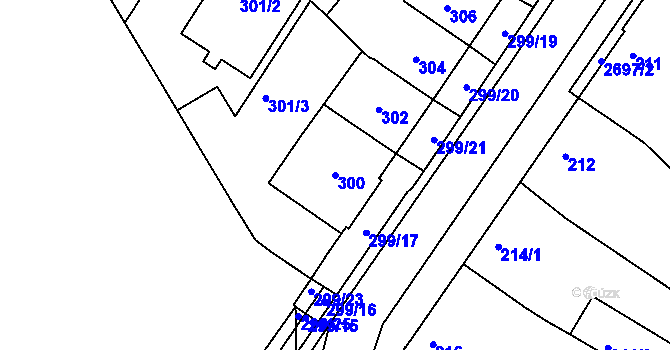 Parcela st. 300 v KÚ Bučovice, Katastrální mapa