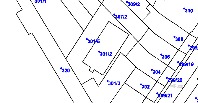 Parcela st. 301/2 v KÚ Bučovice, Katastrální mapa