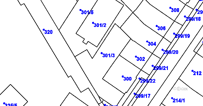 Parcela st. 301/3 v KÚ Bučovice, Katastrální mapa