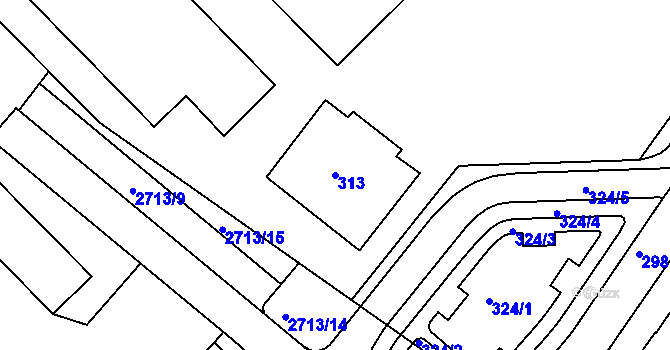 Parcela st. 313 v KÚ Bučovice, Katastrální mapa