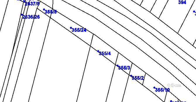 Parcela st. 355/4 v KÚ Bučovice, Katastrální mapa