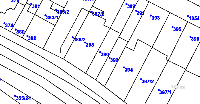 Parcela st. 390 v KÚ Bučovice, Katastrální mapa
