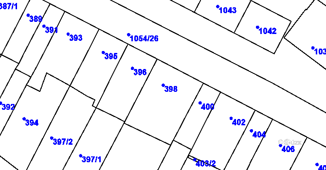 Parcela st. 398 v KÚ Bučovice, Katastrální mapa