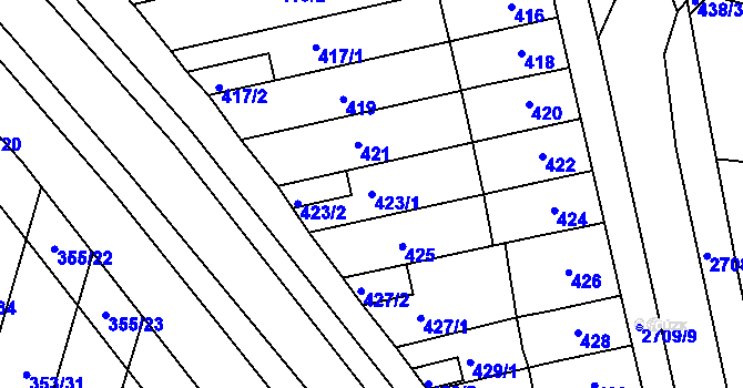 Parcela st. 423/1 v KÚ Bučovice, Katastrální mapa