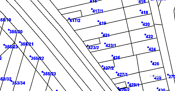 Parcela st. 423/2 v KÚ Bučovice, Katastrální mapa