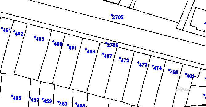 Parcela st. 467 v KÚ Bučovice, Katastrální mapa