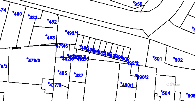 Parcela st. 496 v KÚ Bučovice, Katastrální mapa