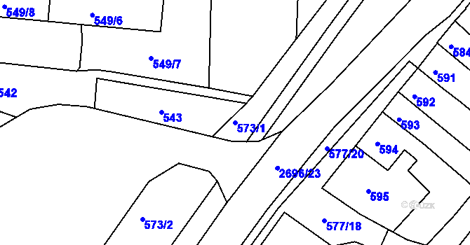 Parcela st. 573/1 v KÚ Bučovice, Katastrální mapa