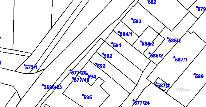 Parcela st. 592 v KÚ Bučovice, Katastrální mapa