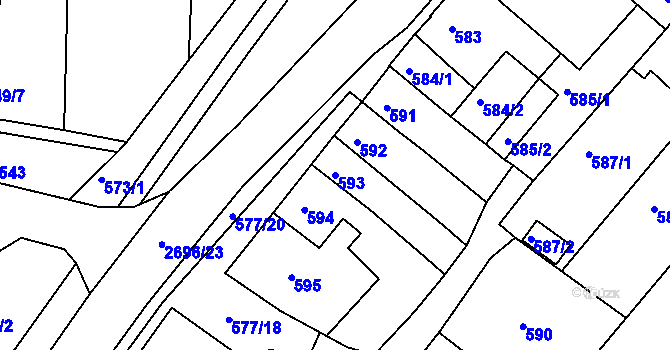 Parcela st. 593 v KÚ Bučovice, Katastrální mapa
