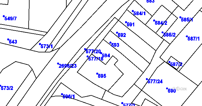 Parcela st. 594 v KÚ Bučovice, Katastrální mapa