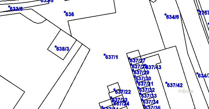 Parcela st. 637/1 v KÚ Bučovice, Katastrální mapa