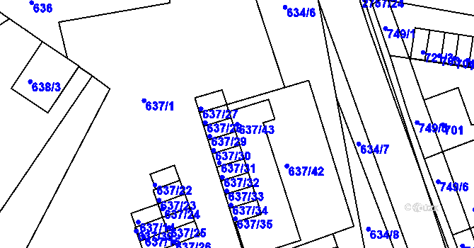 Parcela st. 637/43 v KÚ Bučovice, Katastrální mapa
