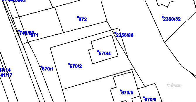Parcela st. 670/4 v KÚ Bučovice, Katastrální mapa