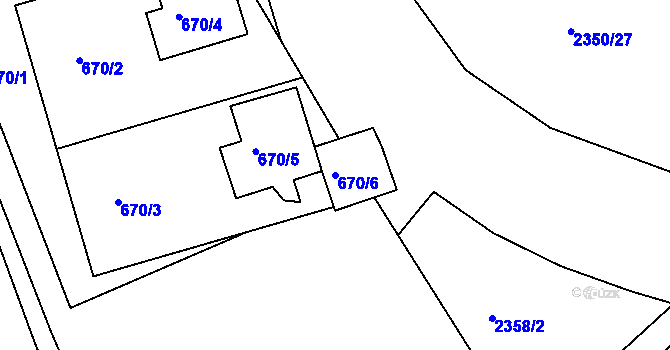 Parcela st. 670/6 v KÚ Bučovice, Katastrální mapa