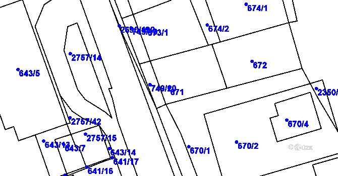 Parcela st. 671 v KÚ Bučovice, Katastrální mapa
