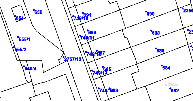 Parcela st. 687 v KÚ Bučovice, Katastrální mapa