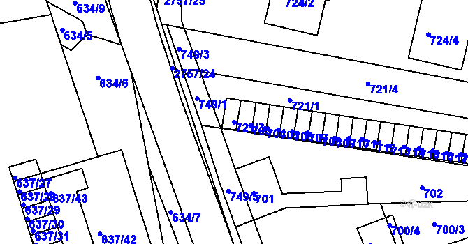 Parcela st. 721/3 v KÚ Bučovice, Katastrální mapa